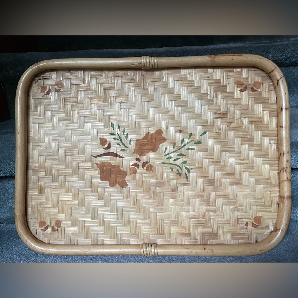 Vintage fall painted bamboo tray